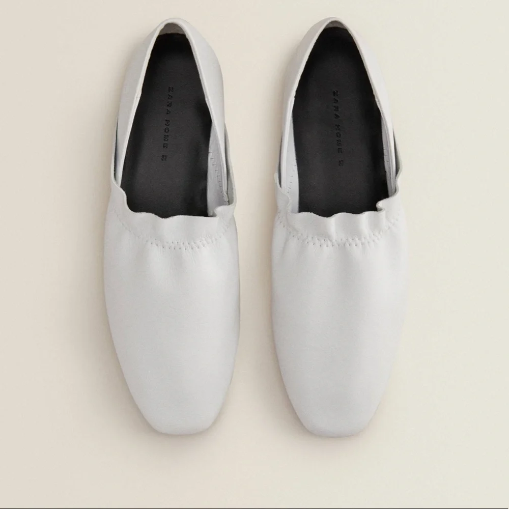 ZARA White Leather Babouches with Ruffle Trim
